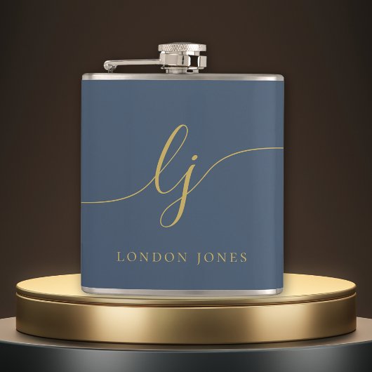 Gepersonaliseerde Navy Blue Gold Bachelorette Heupfles