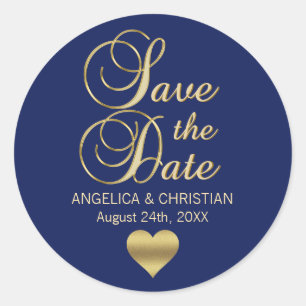 Gepersonaliseerde Navy Blue Gold SAVE THE DATE Bru Ronde Sticker