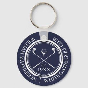 Gepersonaliseerde Navy Blue Golf Club Naam Sleutelhanger