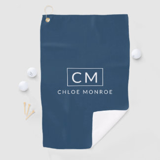 Gepersonaliseerde Navy Blue Minimal Modern Monogra Golfhanddoek