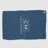 Gepersonaliseerde Navy Blue Minimal Modern Monogra Golfhanddoek (Horizontaal)