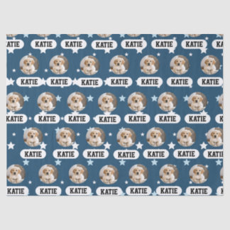 Gepersonaliseerde Navy Blue Pet Photo Star Pattern Tissuepapier