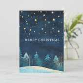 Gepersonaliseerde Navy Blue Snowy Night Sky Kerstm Feestdagenkaart (Staand voorkant)