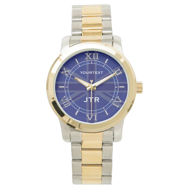 Gepersonaliseerde Navy Blue Union Jack Dial Horloge (Voorkant)