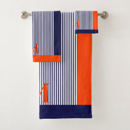 Gepersonaliseerde Navy en Oranje nautische estheti Bad Handdoek
