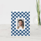Gepersonaliseerde Navy Gingham Plaid Foto Bedankkaart (Achterkant)