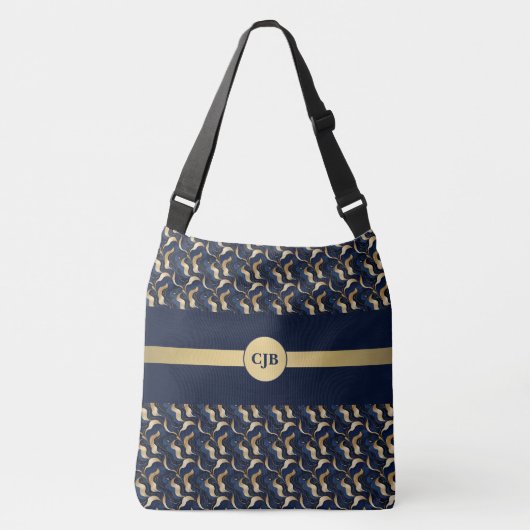 Gepersonaliseerde Navy & Gold Abstract Crossbody Tas (Voorkant)