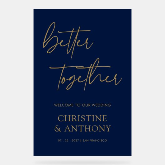 Gepersonaliseerde Navy & Gold Beter samen bruiloft Acryl Bord (Voorkant)