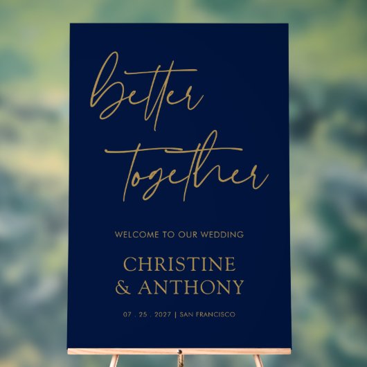 Gepersonaliseerde Navy & Gold Beter samen bruiloft Acryl Bord (Neutraal)