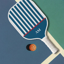 Gepersonaliseerde Navy Red & White Striped Country Pickleball Paddle
