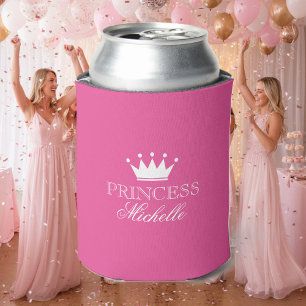 Gepersonaliseerde neon roze prinses kroon koelboxx blikjeskoeler