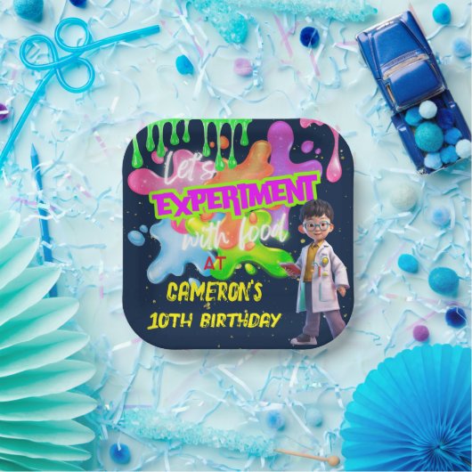 Gepersonaliseerde Neon Science STEM Experiment Squ Papieren Bordje (Feest)