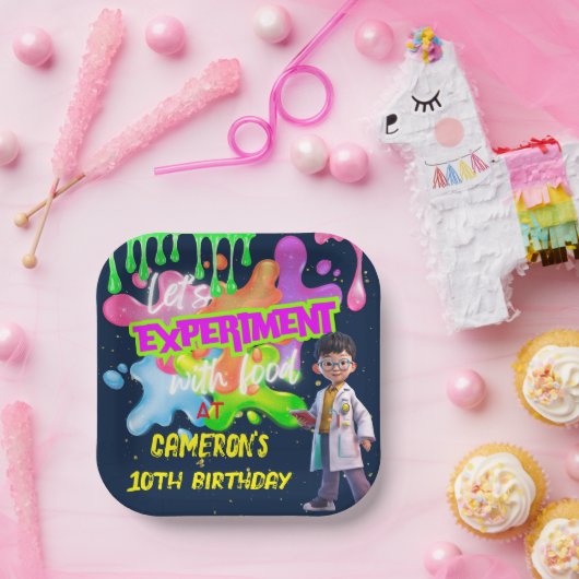 Gepersonaliseerde Neon Science STEM Experiment Squ Papieren Bordje (Feest)