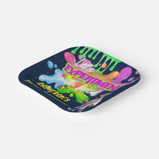 Gepersonaliseerde Neon Science STEM Experiment Squ Papieren Bordje (Gebogen)