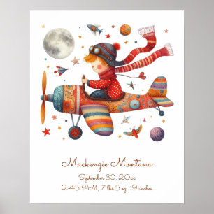 Gepersonaliseerde Nieuwe Baby Art Kind Vliegend Vl Poster
