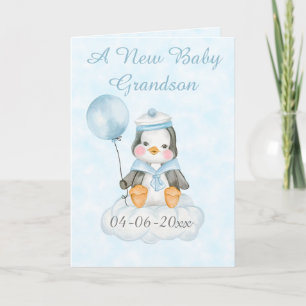 Gepersonaliseerde nieuwe baby pinguïn kleinzoon kaart