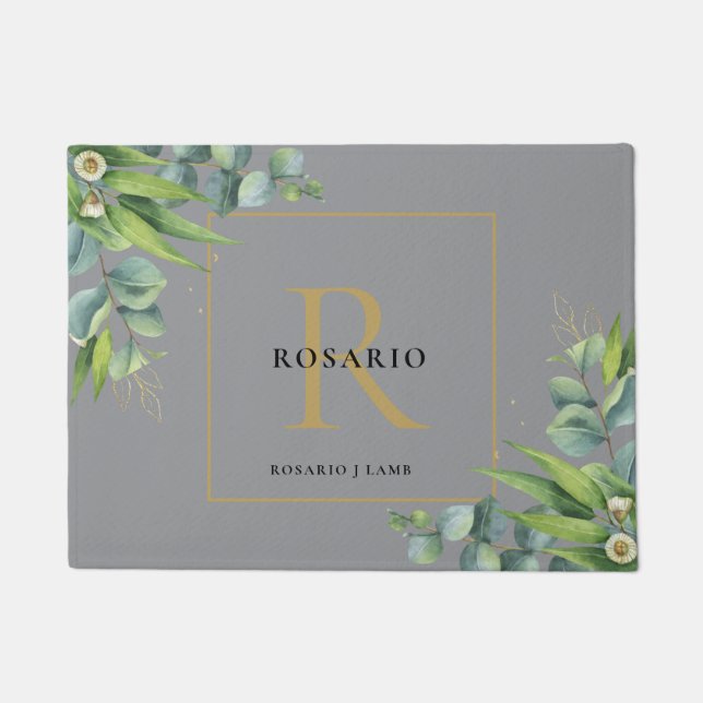 Gepersonaliseerde Nimbus Grijs Goud Monogram Deurmat (Voorkant)