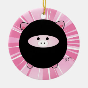 Gepersonaliseerde Ninja Pig op Roze Keramisch Ornament