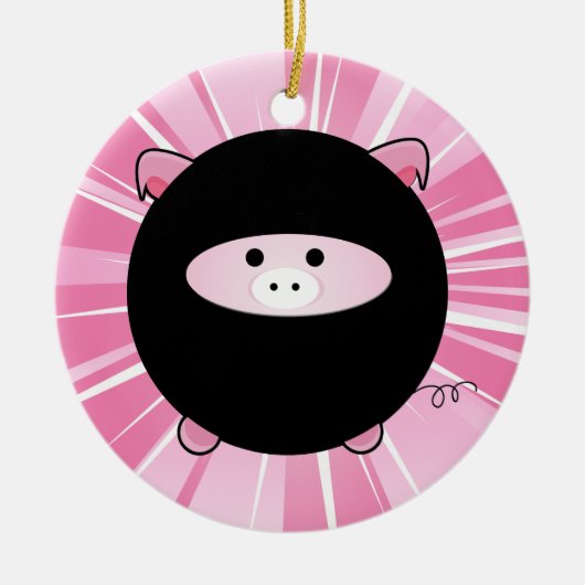 Gepersonaliseerde Ninja Pig op Roze Keramisch Ornament (Voorkant)