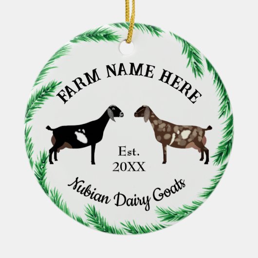 Gepersonaliseerde nobelse melkgeit Pine Wreate Keramisch Ornament (Voorkant)