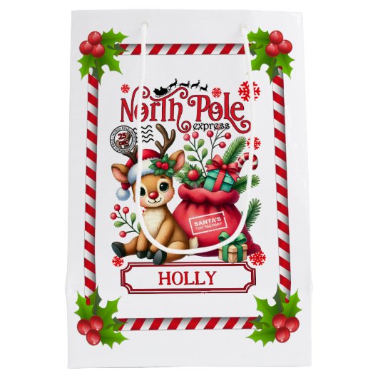 Gepersonaliseerde Noordpool Express Rendier Medium Cadeauzakje (Achterkant)