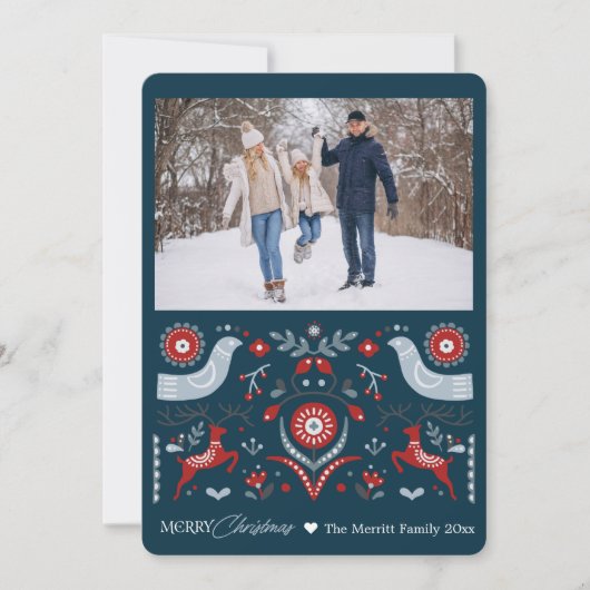 Gepersonaliseerde Nordic Winter Folk Art Kerstmis Feestdagenkaart (Voorkant)