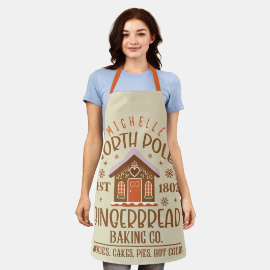 Gepersonaliseerde North Pole Gingerbread Baking Co Schort (Gedragen)