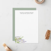 Gepersonaliseerde Notecards Waterverf Lavendel Notitiekaartje (Voorkant / Achterkant in situ)