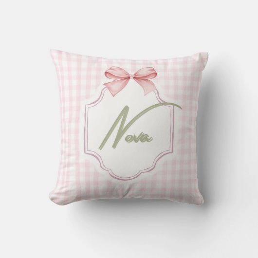 Gepersonaliseerde Nova Baby Girl Nursery Bow & Gin Kussen (Voorkant)