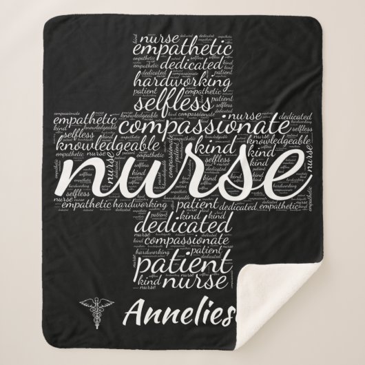 Gepersonaliseerde Nurse Word Cloud Gift voor Verpl Sherpa Deken (Voorkant)