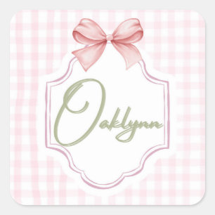 Gepersonaliseerde Oaklynn Baby Girl Nursery Bow &  Vierkante Sticker