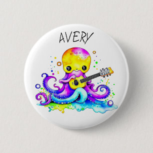 Gepersonaliseerde Octopus Spelen Gitaar Psychedeli Ronde Button 5,7 Cm