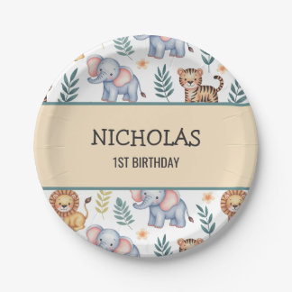 Gepersonaliseerde Oerwoud Safari Animals Waterverf Papieren Bordje