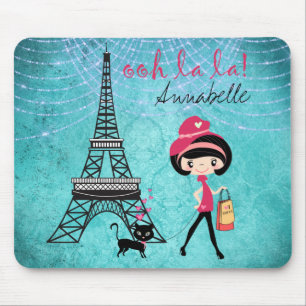 Gepersonaliseerde Oh La La Paris Girl en Cat Muismat