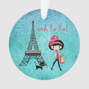 Gepersonaliseerde Oh La La Paris Girl en Cat Ornament