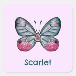 Gepersonaliseerde Oktober Roze Glasvleugel Vlinder Vierkante Sticker