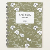 Gepersonaliseerde olijfgroene bloem minimalistisch planner (Voorkant)