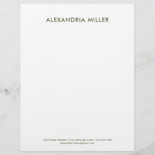 Gepersonaliseerde Olive Green Minimalist Letterhea Briefhoofd