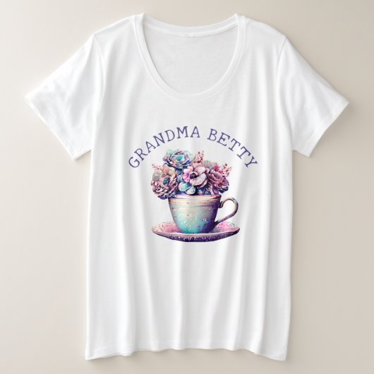 Gepersonaliseerde oma naam | bloemen grote maat t-shirt (Design voorkant)