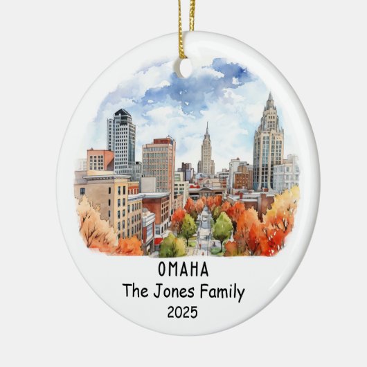 Gepersonaliseerde Omaha Ornament, Nebraska Keramisch Ornament (Links)