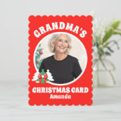 Gepersonaliseerde Oma's Foto Kerstmis Feestdagenkaart (Staand voorkant)