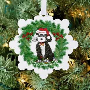 Gepersonaliseerde ondeugende Bernedoodle Sneeuwvlo Ornament Kaart