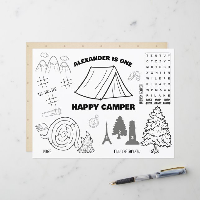 Gepersonaliseerde One Happy Camper Kleurplaat Plac (Voorkant / Achterkant in situ)