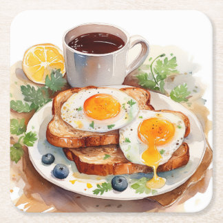 Gepersonaliseerde Ontbijt Ei Toast Koffie Eten Foo Vierkante Kartonnen Onderzetter