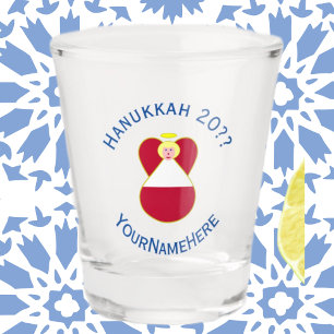 Gepersonaliseerde Oostenrijkse engel Hanukkah-vlag Shot Glas