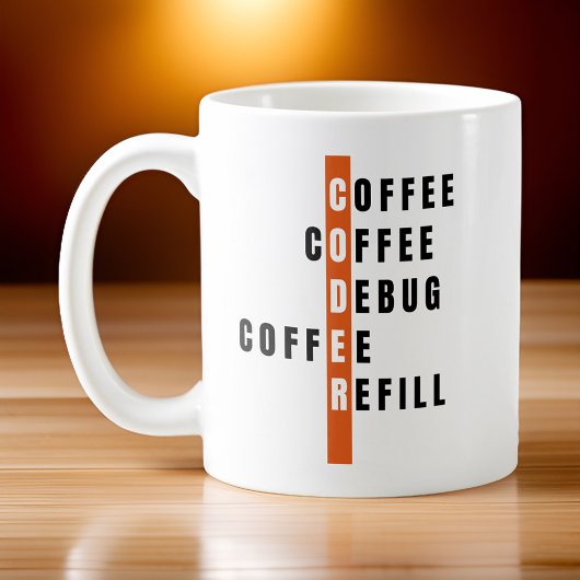 Gepersonaliseerde Oranje Coffee Debug Refill Coder Koffiemok