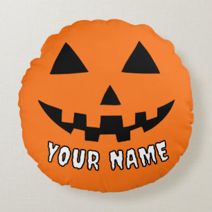 Gepersonaliseerde Oranje pompoen Halloween Jouw na Rond Kussen