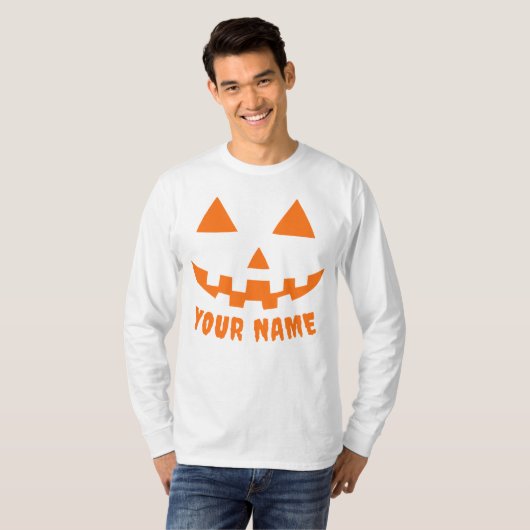 Gepersonaliseerde Oranje pompoen Halloween Jouw na T-shirt (Voorkant volledig)