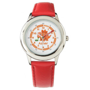 Gepersonaliseerde Oranje Stegosaurus Time-Telling  Horloge
