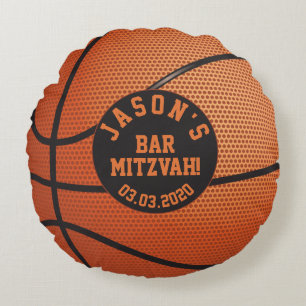 Gepersonaliseerde Oranje Zwarte Basketbal Bar Mitz Rond Kussen